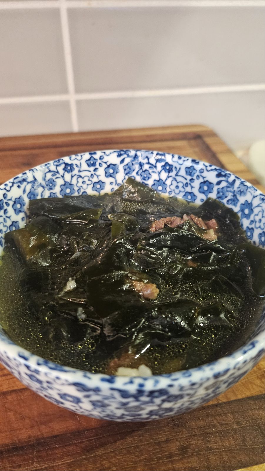 Finished bowl of miyeok-guk seaweed soup